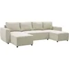 Image de Canapé convertible panoramique PHARELL 7 places - Velours côtelé beige - Coffre de rangement - L297 x P155 x H85