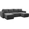 Image de Canapé convertible panoramique PHARELL 5/6 places - Tissu velours côtelé anthracite - Coffre de rangement - L297xP155xH85cm