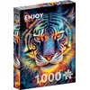 Image de ENJOY Puzzle Illustration de portrait de tigre magique de feu   Puzzle de 1000 pièces pour adultes   Finition mate, doux au toucher, facile à assembler, ajustement serré, couleurs vives, service de