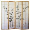 Image de PEGANE Paravent en Bois et Bambou Coloris Naturel avec Dessin Sombre de 4 pans