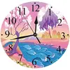 Image de ZXDFG Digital All Clocks 12", Apartment DecAstral Landscape with Fictional Fantasy Trees and River Aves Daisy Magical Pictu