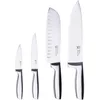 Image de couteau Set 4 morceaux d'acier inoxydable - 1 couteau de chef +1 couteau Santaku +1 couteau multi-utilise +1 couteau pelar-finition en satin en satin