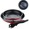 Image de BERGNER Red Edition | Set de 2 Poêles de Cuisine de 22 et 26 cm + 1 Manche Ergonomique et Amovible | Aluminium Pressé et Antiadhésif | Pour tous Types de Cuisinières et de Four