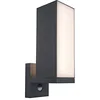 Image de Applique murale d'extérieur LED Cuba avec détecteur de mouvement, lampe murale réglable, rotative à 90°, applique murale d'extérieur en aluminium anthracite, éclairage de jardin 13 W, 1000 lumens,