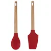 Image de Bergner EXCALIBUR Lot de 2 ustensiles de cuisine - Cuillère et spatule en silicone et manche en bois de couleur rouge
