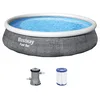 Image de Bestway 57376 Piscine Hors Sol Fast Set  Ronde Motif Rotin Gris 396 X 84 cm, Pompe de Filtration, bleu