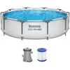 Image de Bestway Steel Pro Max Frame Kit Piscine avec Pompe à Filtre Ø 305 x 76 cm, Gris Clair, Rond