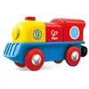 Image de Hape Petite Locomotive à Moteur de, Locomotive Rouge, Jaune et Bleue, Fonctionne avec des Piles et Un Bouton on/Off