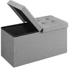 Image de SONGMICS Banc avec Espace de Rangement, Coffre de Rangement avec Couvercle, Pliable, Capacité de Charge 300 kg, 80L, 38 x 76 x 38 cm, Tissu Façon Lin, Gris Clair LSF41G