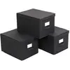 Image de SONGMICS Lot de 3 Boîte Rangement Pliables avec Couvercles, Cube en Tissu Mon-tissé avec Porte-étiquettes, Panier, Organisateur, Caisse, 40 x 30 x 25 cm, Noir RFB03H