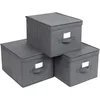 Image de SONGMICS Lot de 3 Boîte Rangement Pliables avec Couvercles, Cube en Tissu Mon-tissé avec Porte-étiquettes, Panier, Organisateur, Caisse, 40 x 30 x 25 cm, Gris RFB03G