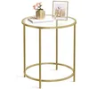 Image de VASAGLE Table d’Appoint Ronde, Dessus en Verre Trempé, Cadre en Métal, Bout de Canapé, Table Console, Table de Chevet, pour Salon, Balcon, Doré et Transparent LGT20G