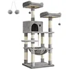 Image de Feandrea Arbre à Chat Hauteur 143 cm, Tour de Jeux pour Chat, avec 11 Poteaux à Griffer, 2 Plateformes, 1 Niche, 1 Hamac, 2 Pompons, en Tissu Peluche, Plusieurs Niveaux, Gris Clair PCT15W