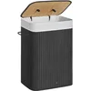 Image de SONGMICS Panier à Linge avec Couvercle 72L, Corbeille à Linge en Bambou, Pliable, avec Sac Amovible Lavable, Poignées, pour Buanderie, Chambre, Noir LCB10B