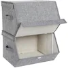 Image de SONGMICS Boîte Rangement, Lot de 2, Panier en Tissu Empilable, Cube, Caisse, Organisateur, pour Vêtements, Jouets, Cadre en Métal, Couvercle Aimanté, 38 x 26,5/35 x 25 cm, Gris et Beige RLB02GY