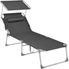 Image de SONGMICS GCB22GYV2 Grande Chaise Longue Pliable - 200 x 71 x 38 cm - Charge maximale : 150 kg - avec Pare-Soleil et Dossier réglable - pour Jardin, Piscine, terrasse - Gris foncé