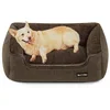 Image de Feandrea Panier pour Chiens, Lit pour Animaux, Canapé, en Tissu Façon Lin, Bords Rehaussés, Antiglisse, Housse Amovible Lavable, Taille L pour Chiens Moyen, 90 x 75 x 25 cm, Marron PGW11CC