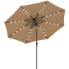 Image de SONGMICS Parasol de jardin avec ampoules LED à énergie solaire, Ombrelle de terrasse, diamètre 3 m, protection salaire UPF50 plus, inclinaison réglable, avec manivelle, sans socle, Taupe GPU33BR