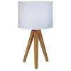 Image de Petite Lampe Trépied en Bois et Abat Jour Cylindre en Tissu, Blanc