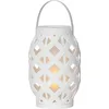 Image de Lanterne de jardin FLAME L blanche, effet feu et minuterie