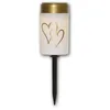 Image de Lampe funéraire solaire LED COEUR, blanc/or, hauteur 12 cm, diamètre 7 cm, capteur crépusculaire, piquet de terre, imite une flamme naturelle