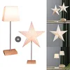 Image de Star Trading Leo Lampe de table avec abat-jour interchangeable Étoile en papier 3D ou abat-jour carré blanc avec pied en bois et métal, lampe de table décorative avec interrupteur à câble, E14,