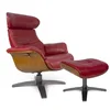 Image de MND MY NEW DESIGN Vega : Fauteuil de Relaxation et Son Repose Pieds - Chêne Naturel - Cuir Rouge