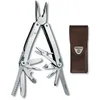 Image de Victorinox Outil Multifonction Swiss Tool Spirit X, 24 Fonctions, Outil Multifonction avec Lame Blocable et Pince à Bec, y c. Étui en Cuir, Argent