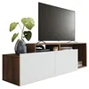 Image de Meuble TV 50 Pouces 2 Abattants Blanc et Châtaignier L 164 H 46.5 P 37.5 cm