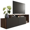 Image de Meuble TV 50 Pouces 2 Abattants Noir et Chêne foncé L 164 H 46.5 P 37.5 cm