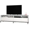 Image de Meuble TV 70 Pouces 2 Abattants 4 Niches Blanc Pieds Métal L 180 H 49 P 38 cm
