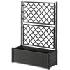 Image de STEFANPLAST Bac à fleur/Jardinière avec treillis - ITALIA FLOWER BOX - Finition effet bois - 100x43xH142 cm - 80 L - Anthracite