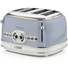 Image de Ariete Vintage 4 Slices Toaster 156, Grille-Pain avec 6 Niveaux de Grillage, Éjection Automatique, Fonction Décongélation, Tiroir Ramasse-Miettes Amovible, Corps en Acier Inoxydable, 1600W, Bleu Clair