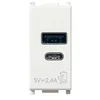 Image de Vimar 14292.AC Alimentation 5V 2,4A pour dispositifs électronique, 1 sortie USB type A et 1 sortie USB type C, alimentation 120-240 V 50/60 Hz, 1 module, série Plana, blanc