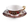 Image de Seletti KANNAUJ Ensemble de tasses à thé hybrides élégantes pour table hybride, occidental, oriental, motif floral, moderne, durable, soucoupe, soucoupe à thé noir