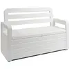 Image de Toomax Coffre Foreverspring avec assise 2 personnes et compartiment intérieur de 270 L, en plastique effet bois, dimensions 132,5 x 58 x 89 cm, article 599, couleur : blanc