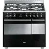 Image de Piano de cuisson Smeg SCB92MN8 - Noir Brillant - Classe énergétique A / Plaque Gaz / Four Electrique Chaleur tournante - Email easy-to-clean - Porte tempérée