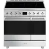 Image de Centre de cuisson ''Sinfonia'', 90 cm, 5 foyers induction dont 1 multizone, Four multifonction chaleur tournante, pyrolyse, 70 litres, afficheur tactile, porte froide, 1 kit rails telescopiques, Petit Four 3 modes de cuisson 35 litres en occasion ou reconditionné