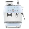 Image de Smeg, Machine à Café Expresso Manuelle EGF03PBEU, avec Broyeur à Grain Intégré, Thermoblock, 4 Niveaux de Température, Buse Vapeur et Manomètre, Réservoir 1 L, Dimensions Compactes, 1350W, Bleu Clair