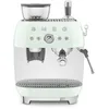 Image de Smeg, Machine à Café Expresso Manuelle EGF03PGEU, avec Broyeur à Grain Intégré, Thermoblock, 4 Niveaux de Température, Buse Vapeur et Manomètre, Réservoir 1 L, Dimensions Compactes, 1350W, Vert d'eau