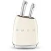 Image de Smeg, Bloc de Couteaux KBSF02CR, 6 Couteaux Inclus en Acier Inoxydable, Corps de Bloc en Acier Inoxydable et Fente pour Couteau en Bois d’Acacia, Crème