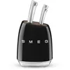 Image de Smeg, Bloc de Couteaux, KBSF02BL, 6 Couteaux Inclus en Acier Inoxydable, Corps de Bloc en Acier Inoxydable et Fente pour Couteau en Bois d’Acacia, Noir