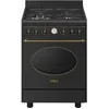 Image de Smeg CO60GMAN2 - Cuisinière à gaz, 60 cm, esthétique coloniale, 4 feux, four électrique, nettoyage à la vapeur, couleur anthracite, classe énergétique A