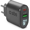 Image de SBS Chargeur Mural Power Delivery 20W avec écran LCD, Chargeur Rapide pour téléphones Portables et tablettes avec 1 Sortie USB-C et 1 Sortie USB-A 18W