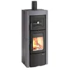 Image de La Nordica Poêle à bois Ester Forno 5.0 Vulcan en acier noir 8 kW avec compartiment de cuisson, alimentation externe en fonte, rinçage de vitres, poêle à bois pour un volume de pièce jusqu'à 229 m³