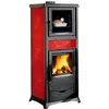 Image de La Nordica Rossella Plus Forno 165 Liberty Bordeaux Poêle à bois avec compartiment de cuisson et revêtement en céramique, cheminée de 9,4 kW avec rinçage à vitre, chambre de combustion en fonte et