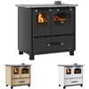 Image de Nordica FAMILY 4,5 droite Revêtement extérieur en acier porcelainé. Porte feu panoramique avec double verre. Four émaillé de 41 litres avec porte à double vitrage. Cadre en fonte vitrifiée. napperon