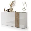 Image de Buffet 3 Portes VENEZIA - Blanc laqué brillant et chêne Cadiz - L 181 x P 44 x H 84 cm