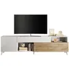 Image de Meuble Tv - MONTECARLO XXL - 1 porte - 2 tiroirs - Blanc laqué / Chêne Cadiz - 241 x 43 x 67 cm