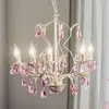 Image de ONLI Lustre Kate, à 5 lampes, blanc, cristaux rosés